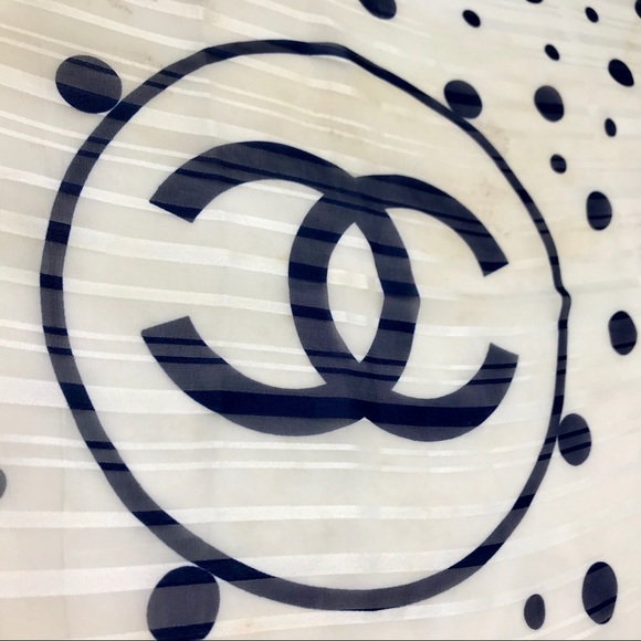 Chanel Navy & White Silk Chiffon 90cm Scarf - Picture 4 of 9